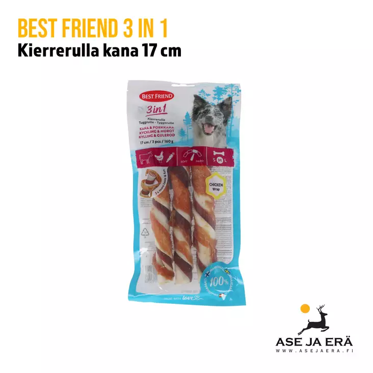 Best Friend 3 in 1 kierrerulla kana&porkkana 17cm 3kpl 160g - Koiran herkut ja puruluut - 5700551172106 - 1