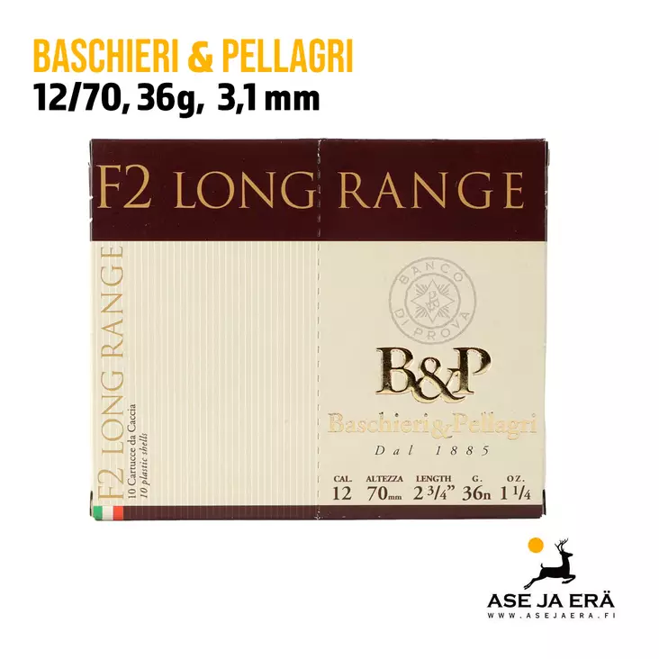 B&P F2 Long Range 12/70 36g Haulikonapatruuna - 12/70 metsästyspatruunat - 8033109433955 - 3