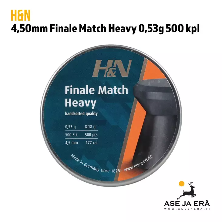 H&N Finale Match Heavy 4,50 mm ilmakiväärin luoti 0,53 g, 500 kpl - yleiskuva - 4,5 mm ilmakivääriluodit - 4047058019246 - 2