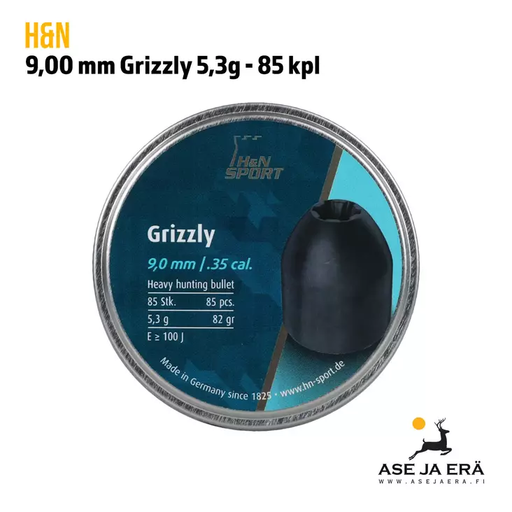 H&N Grizzly 9mm 5,3g ilmakivääriluoti - 7,62 mm ja 9 mm luodit - 4047058018386 - 7