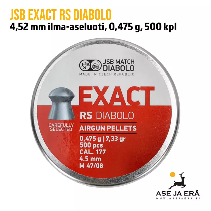 JSB Exact RS Diabolo 4,52 mm ilma-aseluoti, 0,475 g, 500 kpl, yleiskuva rasian etukansi - 4,5 mm luodit - 8594180450486 - 1