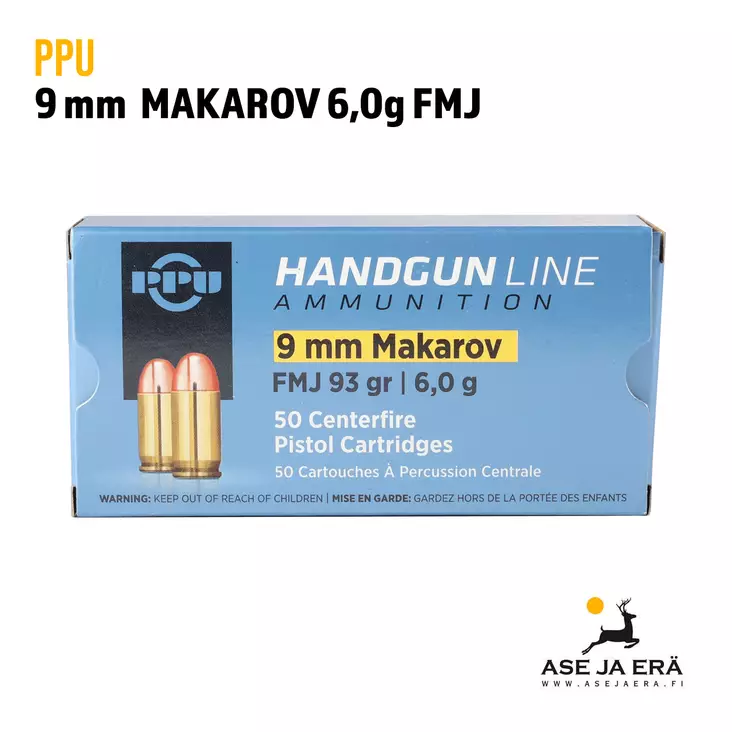 PPU 9 mm Makarov FMJ 6g pistoolinpatruuna - 9mm pistoolin patruunat - 8605003813286 - 1