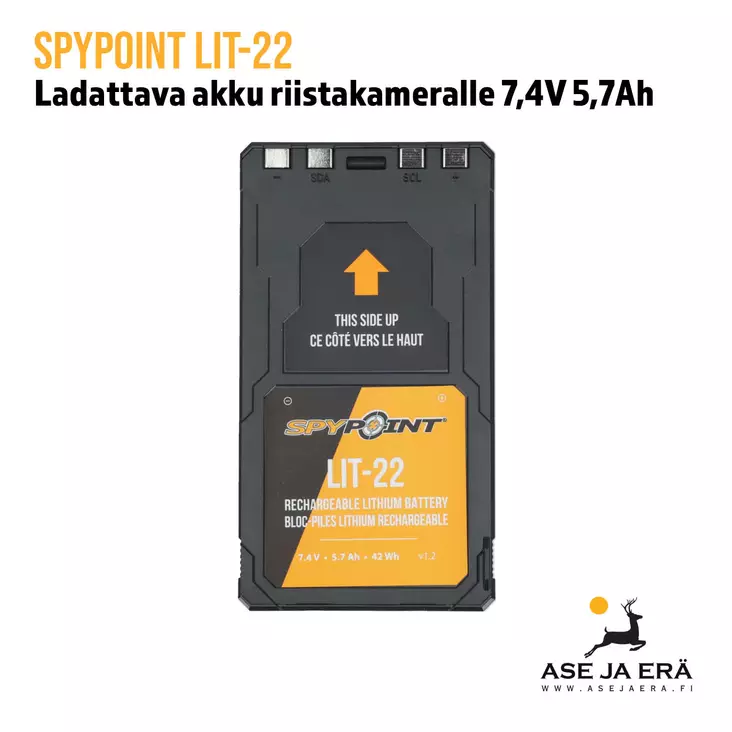 Spypoint LIT-22 ladattava akku riistakameralle 7,4V 5,7Ah - yleiskuva edestä - Tarvikkeet riistakameroihin - 887157021436 - 1