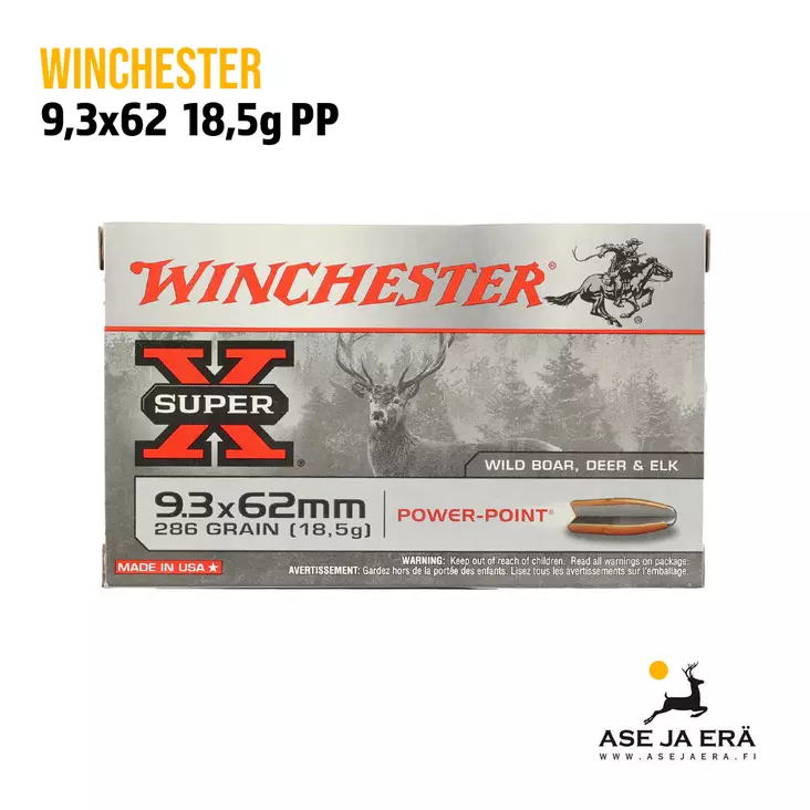 Winchester 9,3x62 Power-Point 18,5g kivvääripatruuna - 9,3x62 kaliiperi - 020892219236 - 1
