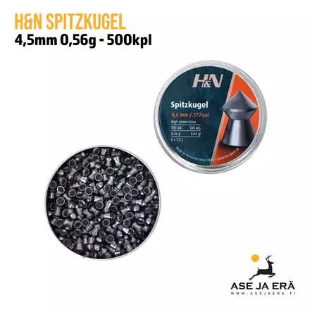 4,5mm H&N Spitzkugel 0,56g 500kpl rasia auki - 4,5 mm ilmakivääriluodit - 4047058018317 - 2