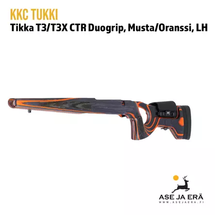 KKC Duogrip Tikka T3/T3X CTR Musta/Oranssi vasenkätinen - Etuviistosta etuvasemmalta - Tukit ja muunnossarjat - 7073257009877 - 2
