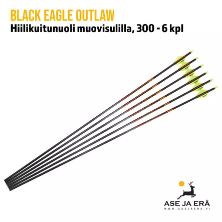 Black Eagle Outlaw hiilikuitunuoli muovisulilla 300 6kpl - yleiskuva kuudesta nuolesta - Hiilikuitunuolet - 811998023137 - 1