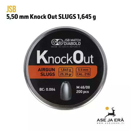 JSB Knock Out Slugs 5,50 ilma-aseluoti 1,645 g - 5,5 mm luodit - 8594180451117 - 2