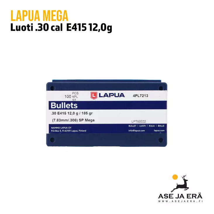 30 cal Lapua E415 12g Mega luoti 100 kpl - .30 luodit - 6418267300377 - 2