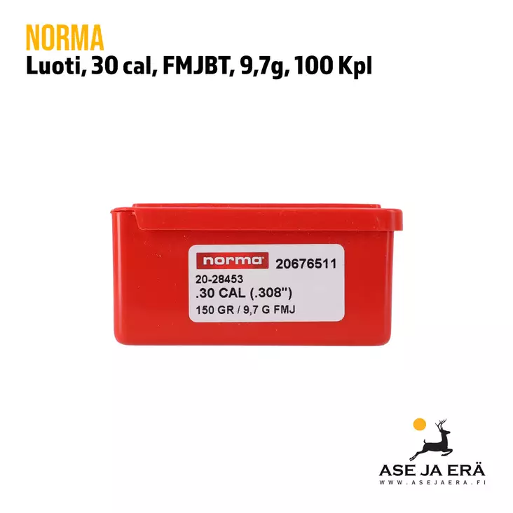 30 cal Norma 150 gr FMJ BT luoti 100 kpl - .30 luodit - 7393923676517 - 2