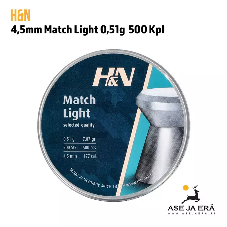 4,50mm H&N Match Light 500 kpl ilmakiväärin luoti 500 Kpl - Yleiskuva - 4,5 mm ilmakivääriluodit - 4047058019307 - 5