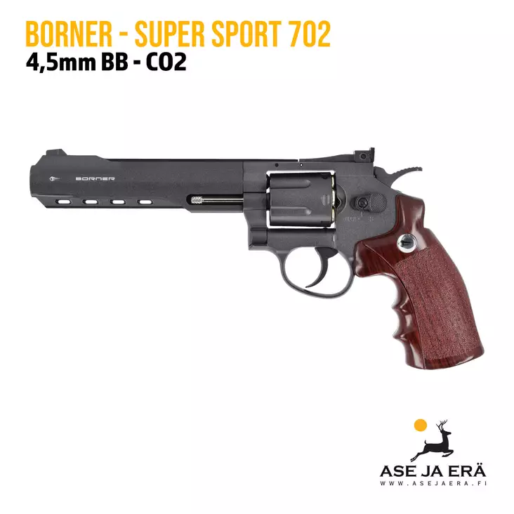 Borner Super Sport 702 4,5mm BB C02 ilmapistooli 6" piipulla - BB kuula ilmapistoolit - 4710372211657 - 1