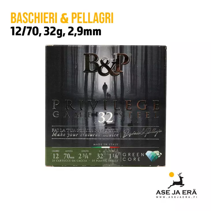 B&P Privilege Game Steel 12/70 32g haulikonpatruuna - Lyijyttömät patruunat - 8057502100907 - 1