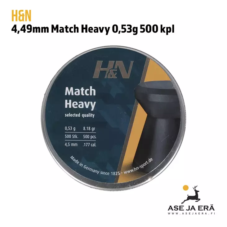 H&N Match Heavy 4,49 mm ilmakiväärin luoti 0,53 g, 500 kpl - yleiskuva - 4,5 mm ilmakivääriluodit - 4047058019277 - 2