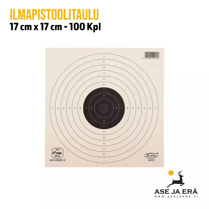 Ilmapistoolitaulu 17x17 100 kpl Virallinen - Ilma-asetaulut - 6410362401607 - 11