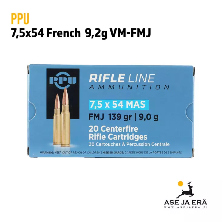 PPU 7,5x54 French FMJ 9,0g kiväärinpatruuna - Muut kaliiperit - 8605003818717 - 1