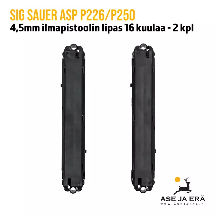 Sig Sauer ASP P226/P250 4,5mm CO2 ilmapistoolin varalipas 16 kuulaa 2 kpl - yleiskuva kahdesta lippaasta - SIG Sauer lippaat - 798681543427 - 2