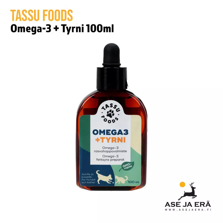 Tassu Foods Omega-3 + Tyrni rasvahappovalmiste 100ml - yleiskuva pullosta - Koiran hoito ja terveys - 6429810935007 - 1