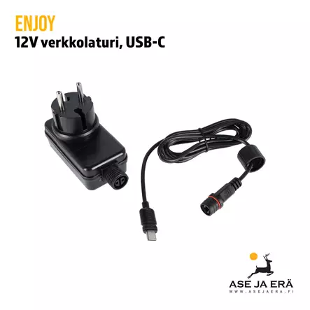 ENJOY 12V verkkolaturi USB-C Ulkokäyttöön - Tarvikkeet riistakameroihin - 6438195019608 - 1