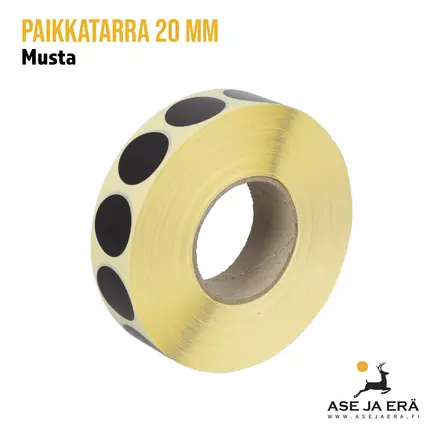 Paikkatarra 20mm musta 2000 kpl - Paikkatarrat ja -annostelijat - ET302018 - 2