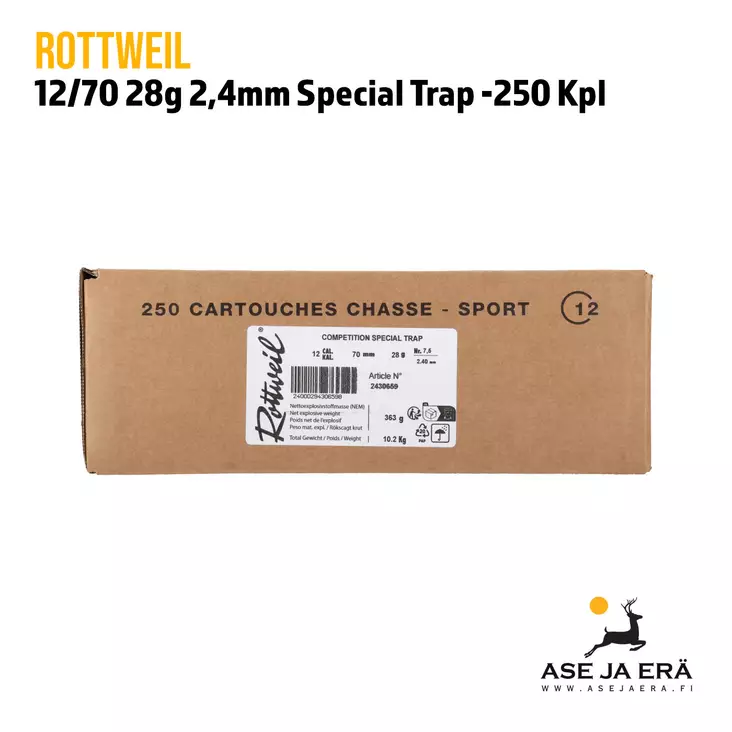 12/70 Rottweil Special trap 28g 2,4 mm - Haulikon ratapatruunat - 24000294306598 - 1