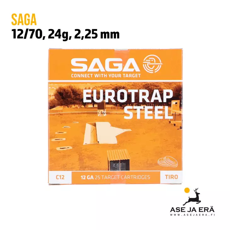12/70 Saga Steel EuroTrap 8 24g 2,25mm haulikonpatruuna - Haulikon ratapatruunat - 8435101612708 - 1
