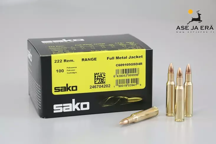 222 Rem Range Sako FMJ 3,2g Kiväärinpatruuna(105G) 100 kpl - 222 kaliiperi - 6438053999998 - 1