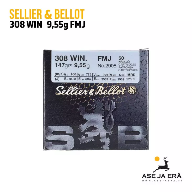 308 Win Sellier & Bellot 9,55g FMJ Bulk kivääripatruuna - 308 kaliiperi - 8590690331598 - 1