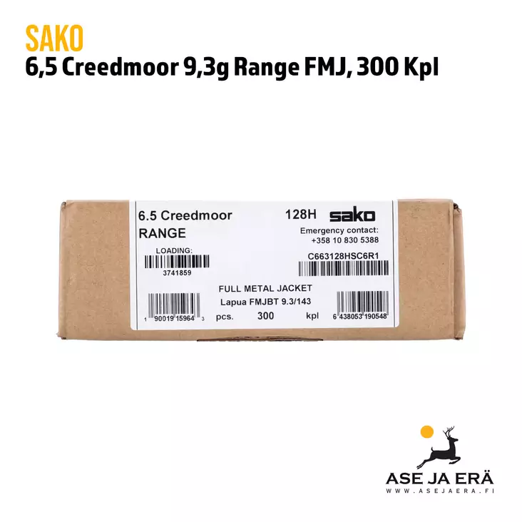6,5 Creedmoor Sako Range 9,3g FMJ 300kpl - 6,5 Creedmoor kaliiperi - 6438053190548 - 1