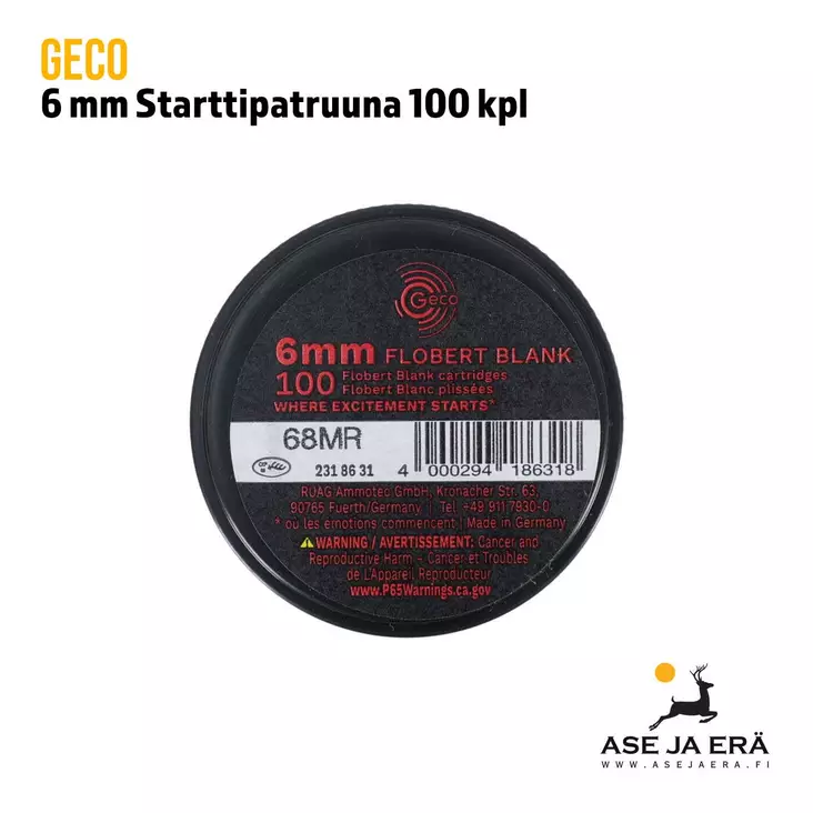 6mm Geco starttipatruuna 100 kpl - Starttiaseen patruunat - 4000294186318 - 1