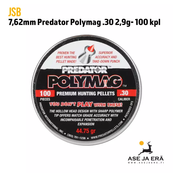 7,62mm JSB Predator Polymag .30 2,9g - 7,62 mm ja 9 mm luodit - 8594180450868 - 2