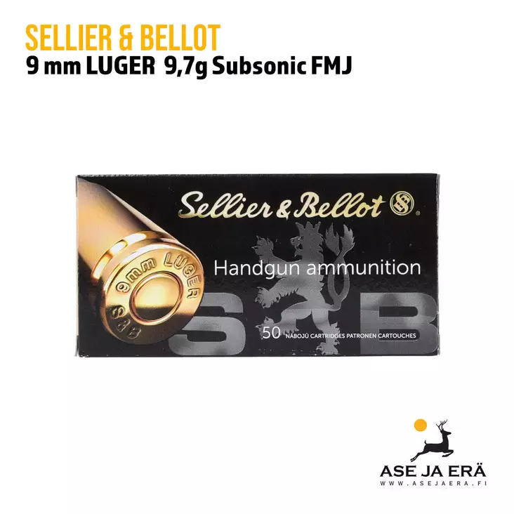9 mm Sellier & Bellot 9,7 g Subsonic FMJ pistoolipatruuna - 9mm pistoolin patruunat - 8590690311668 - 1