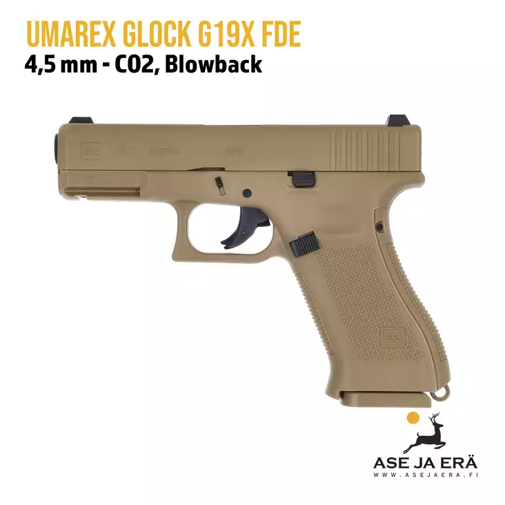 Umarex Glock G19X FDE Ilmapistooli 4,5mm CO2 Blowback - BB kuula ilmapistoolit - 4000844657718 - 1
