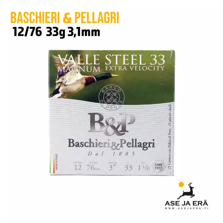 B&P Valle Steel 33g Magnum 12/76 haulikonpatruuna - Lyijyttömät patruunat - 8034134046148 - 1