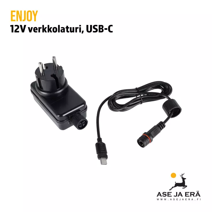 ENJOY 12V verkkolaturi USB-C Ulkokäyttöön - Tarvikkeet riistakameroihin - 6438195019608 - 1