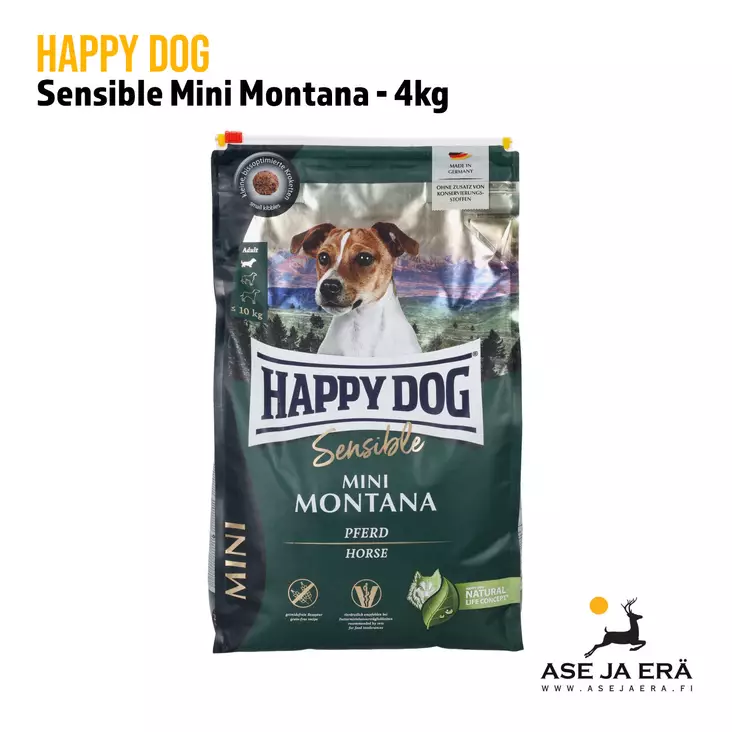 Happy Dog Sensible Mini Montana 4kg pussi edestä - Happy dog koiranruoka - 4001967166408 - 1