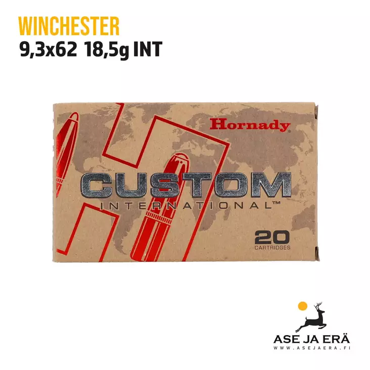 Hornady Custom International 9,3x62 18,5g InterLock kiväärin patruuna - 9,3x62 kaliiperi - 090255823028 - 1