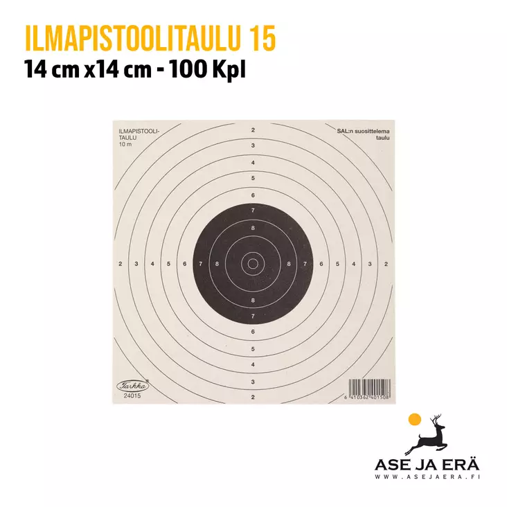 Ilmapistoolitaulu 15 14x14 100kpl Tarkka - Ilma-asetaulut - 6410362401508 - 1