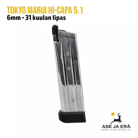 Tokyo Marui Hi-Capa 5.1 airsoft lipas 31 kuulan kapasiteetilla - Lippaat ja lippaanlataajat - 4952839149329 - 5