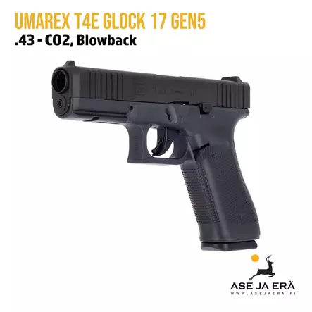 Umarex T4E Glock 17 Gen5 .43 CO2 Blowback kumikuula ilmapistooli - Etuviistosta oikealta - T4E Defence kuula-aseet - 4000844771759 - 8