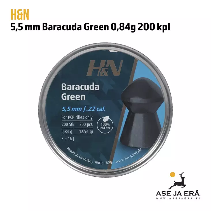 5,5mm H&N Baracuda Green 0,84g 200 kpl ilmakivääriluoti - 5,5 mm luodit - 4047058015019 - 2