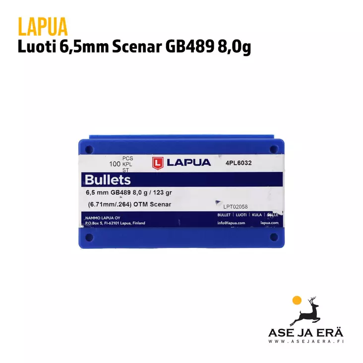 6,5mm Lapua GB489 8,0g Scenar luoti 100 kpl - 6,5mm luodit - 6418267300209 - 4