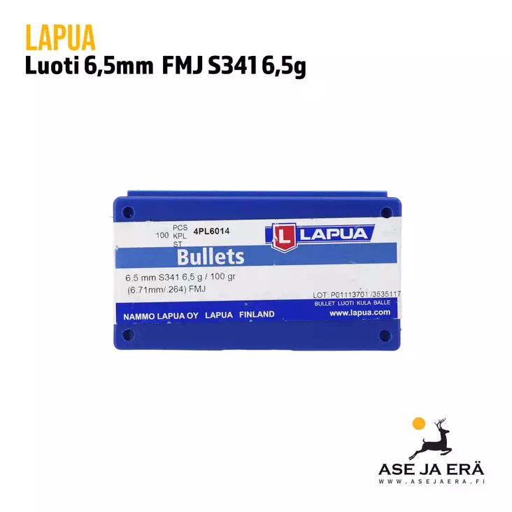 6,5mm Lapua S341 6,5g FMJ Luoti - 6,5mm luodit - 6418267300179 - 2