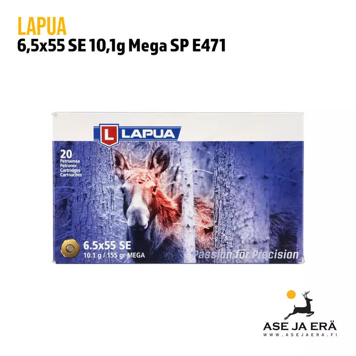 6,5x55 SE Lapua Mega 10,g SP E471 kivääripatruuna - 6,5x55 kaliiperi - 6418267101769 - 2