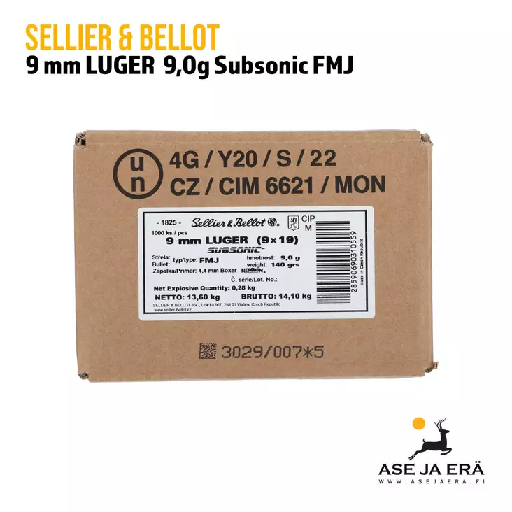9 mm Sellier & Bellot 9 g Subsonic FMJ - 9mm pistoolin patruunat - 28590690310559 - 1