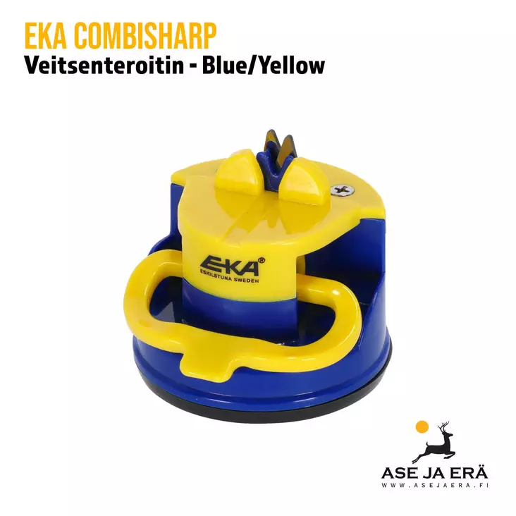 EKA CombiSharp Blue/Yellow veitsenteroitin etuviistosta - Teroittimet - 7391537853119 - 1