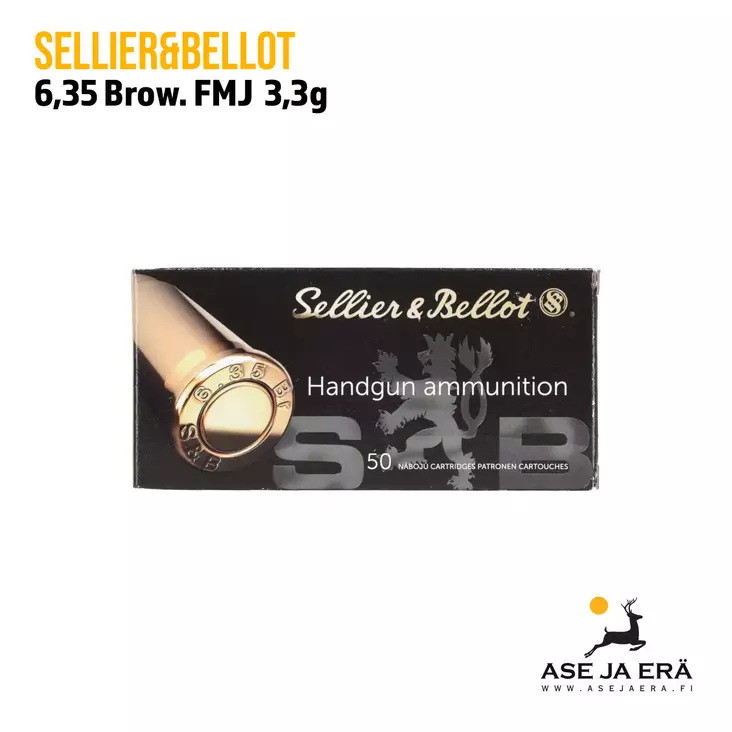 Sellier & Bellot 6,35 Browning / 25 Auto FMJ 3,3g 50gr pistoolinpatruuna - Muut pistoolinpatruunat - 8590690310029 - 1