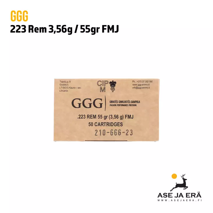 GGG .223 Rem kivääripatruuna 223-Nato 3,56g FMJ / 55 gr - 223 kaliiperi - 4779032300209 - 6