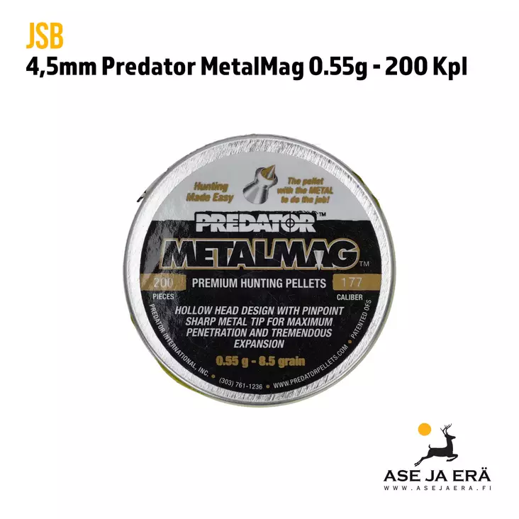 JSB Predator Metalmag 4,50 mm ilma-aseluoti 0,55g - 4,5 mm ilmakivääriluodit - 8594180450769 - 1
