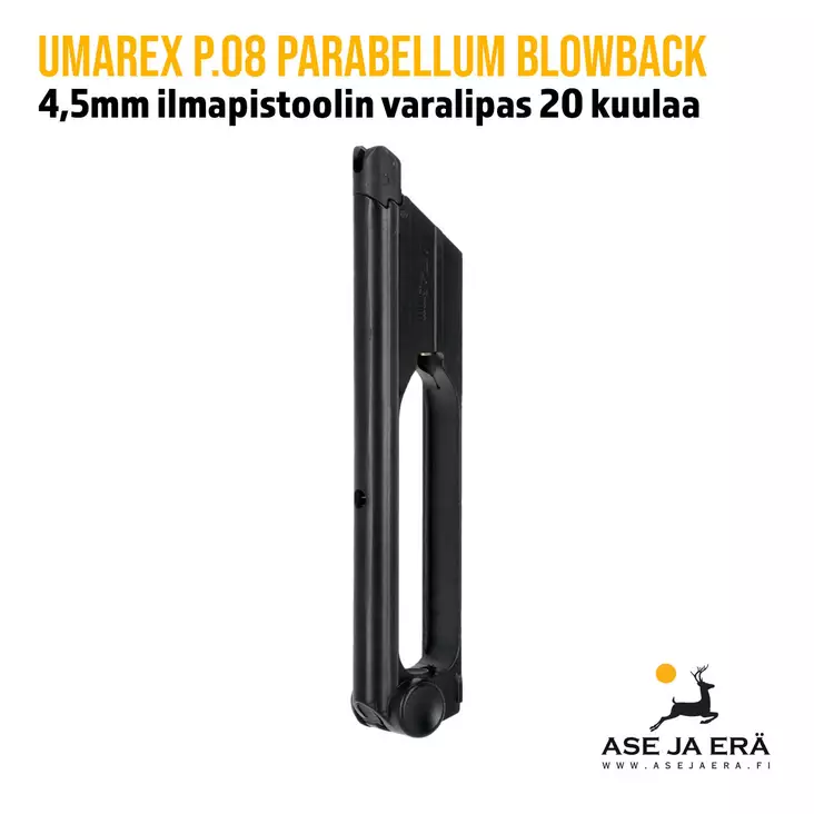 Umarex P.08 Parabellum 4,5mm CO2 ilmapistoolin varalipas 20 kuulaa - yleiskuva - Umarex lippaat ja rullat - 4000844563699 - 2